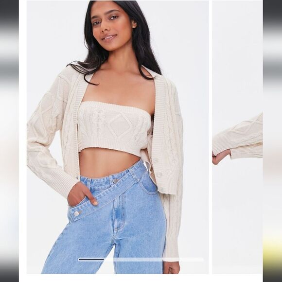 Forever 21 Beige Cable Knit Tube Top And Sweater Set M - Picture 8 of 10